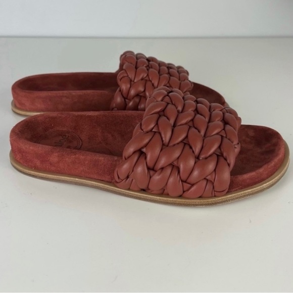 CHLOE RED BRAIDED LEATHER SLIDES - Picture 2 of 13